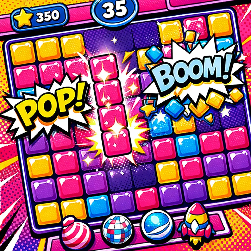 Ilustrace hry PopBlock Puzzle – Match 3 Game s barevnými bloky